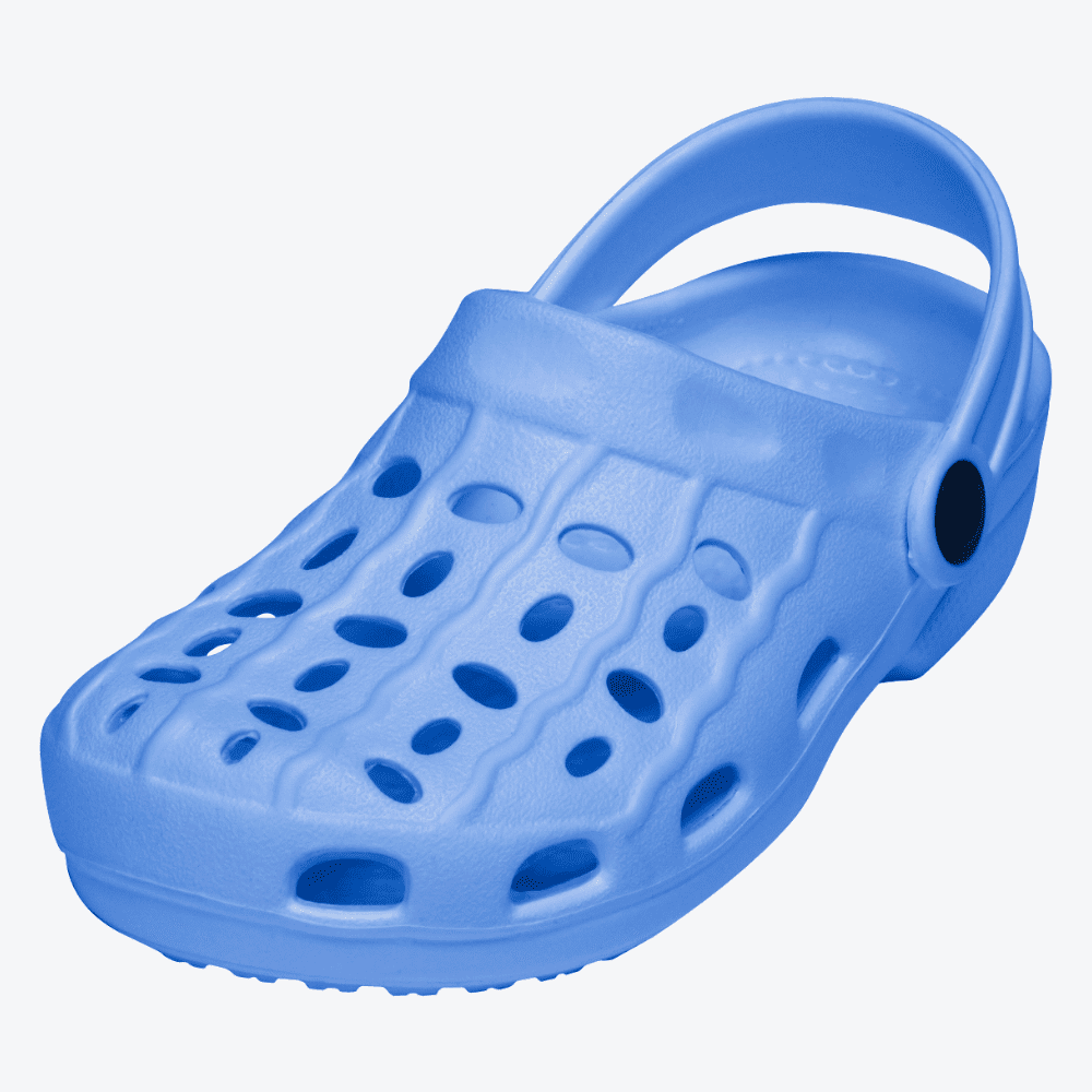 Bequeme blaue Kinder Clogs mit rutschfester Sohle und Luftlöchern – ideal als Badeschuhe, Gartenschuhe oder Freizeitschuhe für Jungen und Mädchen.