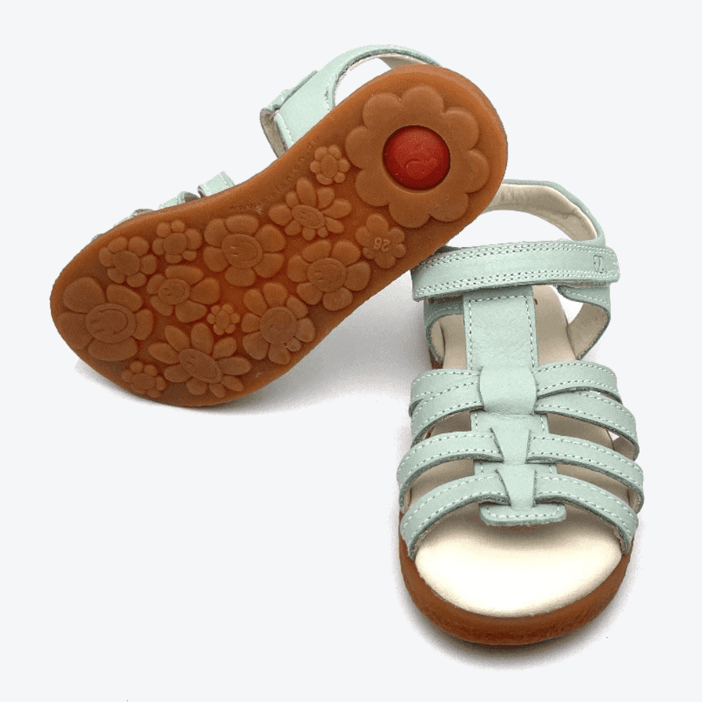 Sohlenansicht der Elefanten-CatCresiBuzious-Kindersandalen in Größe 25, in der Farbe Türkis.