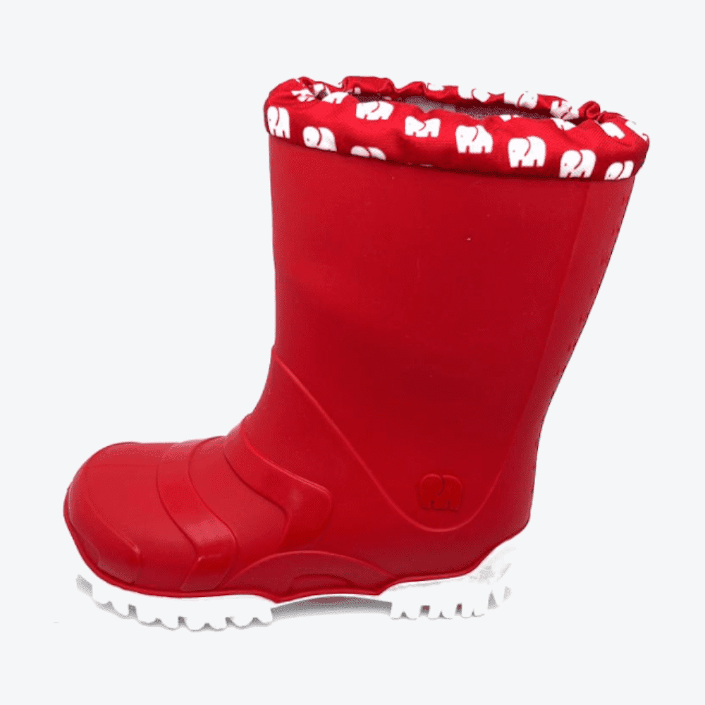 Ansicht von links der knallroten Elefanten JellyJesna Gummistiefel in Größe 22