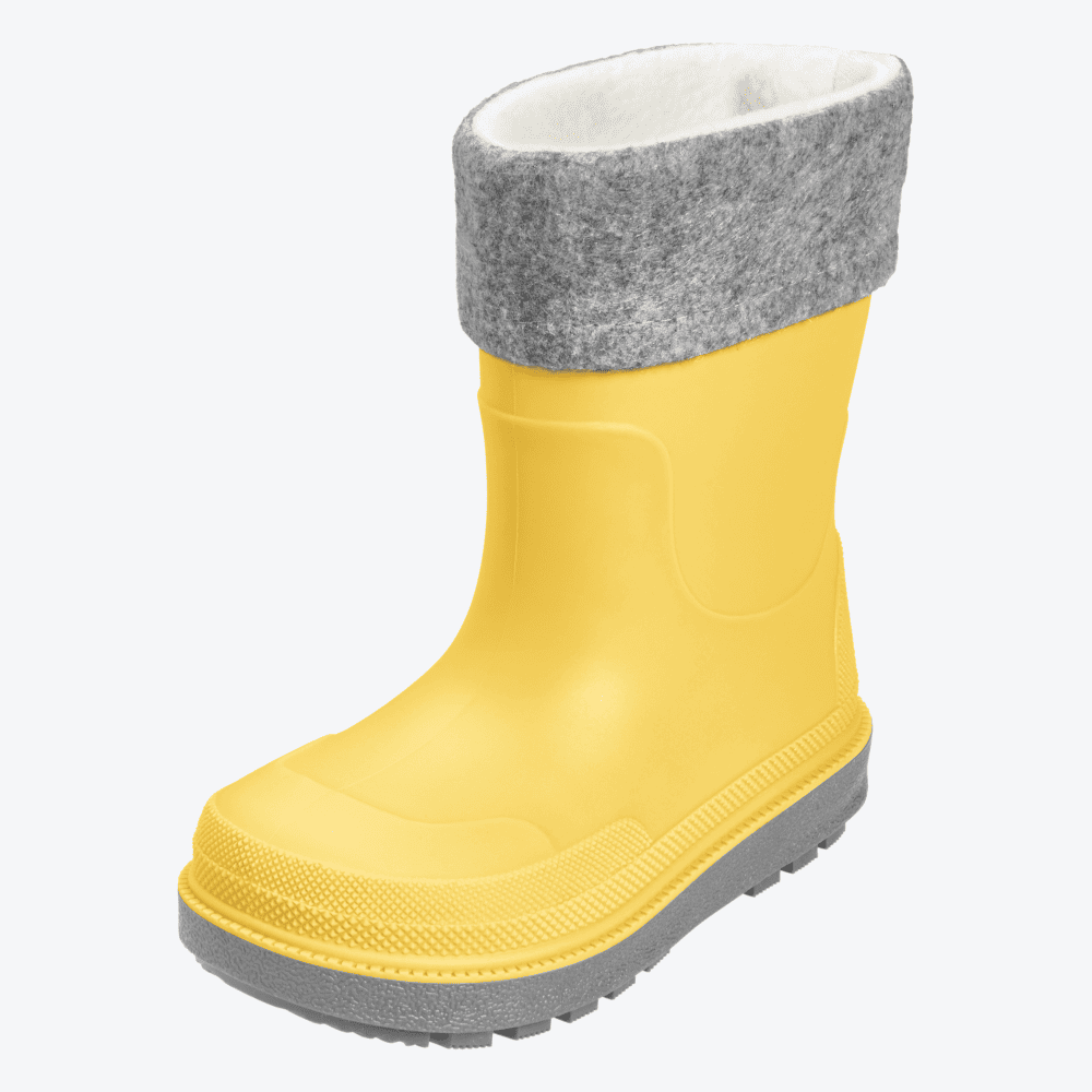 Warme Kinder-Gummistiefel in Gelb von Playshoes – leichte, flexible und isolierte Regenstiefel mit robuster Verarbeitung für Pfützen-Abenteuer und Spielspaß im Freien.
