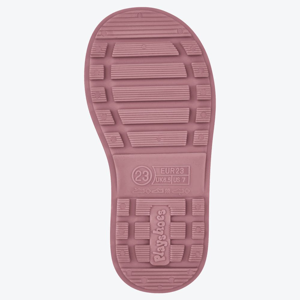 Rutschfeste Außensohle der Playshoes Regenstiefel in Pink – strapazierfähiges Profil für optimalen Halt auf nassen Straßen, rutschigem Gras und schlammigen Wegen.